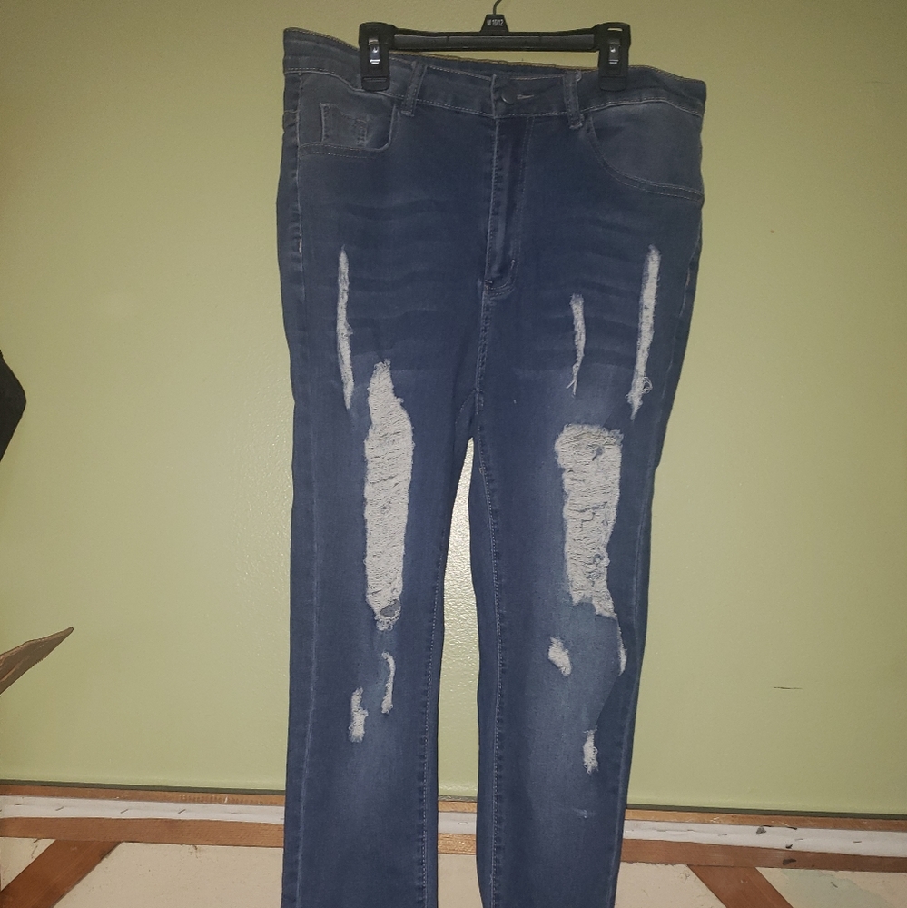 WOMENS SHEIN RIP JEANS BLUE SIZE 1XL